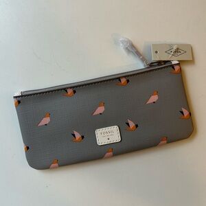 New - Fossil Paige Pouch with Origami Birds Gray